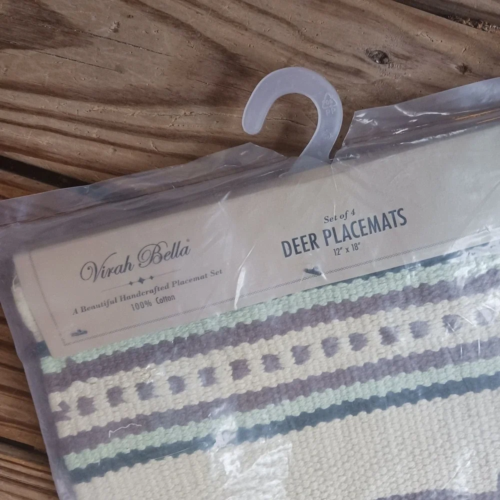 SET OF 4: NOS 100% COTTON Deer Themed Placemats 18 x 12